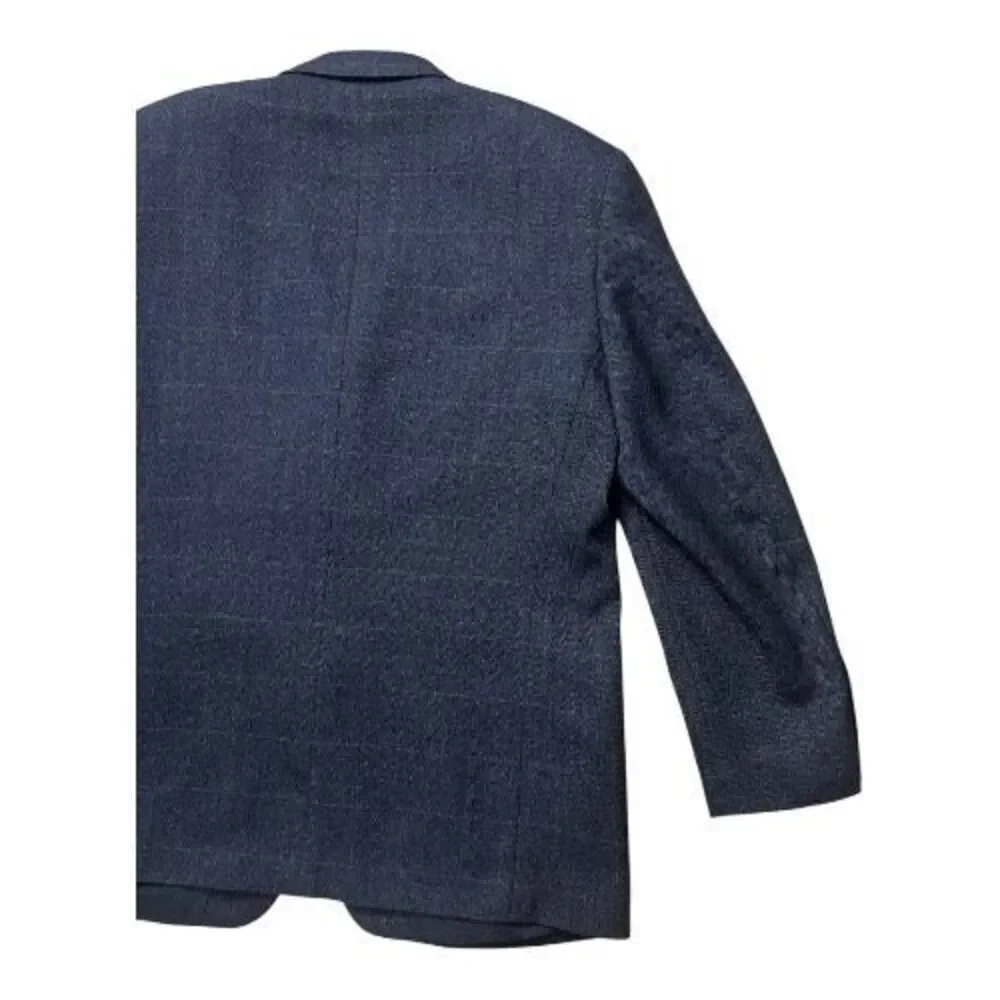 Linea OUMO Blue Plaid 100% Lambs Wool Men Blazer Size 42 Reg 3-Button Jacket